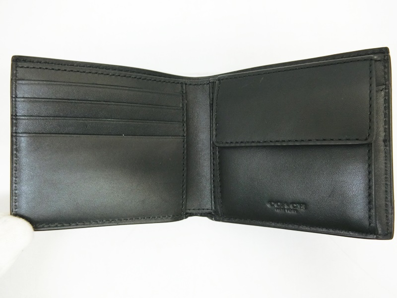 コーチCOAC二つ折り財布 ソフトレレザー コンパクト凹凸でオシャレ黒 お得