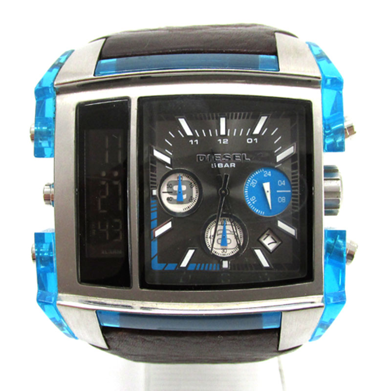 DIESEL ディーゼル 腕時計 品番：DZ-7156/スクエア クリアブルー/カラー：シルバー×ブラウン/アナログ《腕時計/ウォッチ》【山城店】