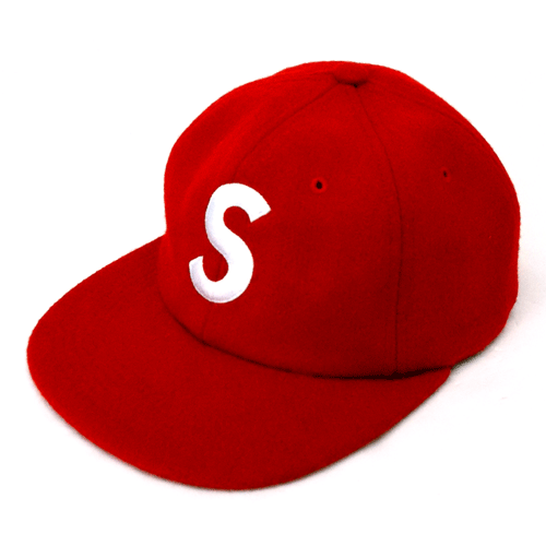 supreme キャップ　Sロゴ　赤　ウール