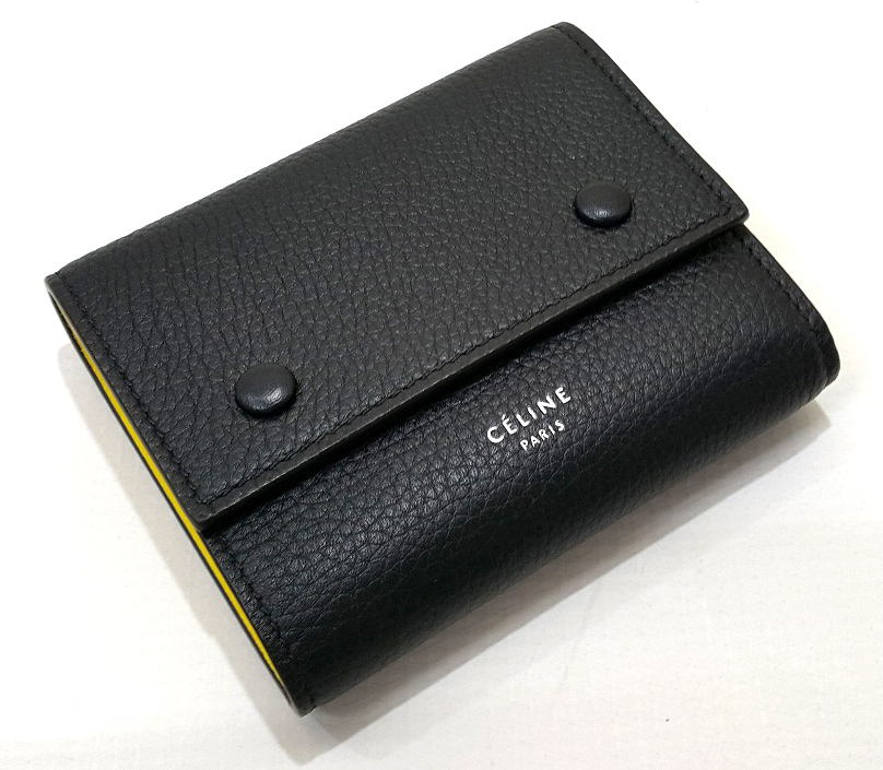 開放倉庫 | 【中古】セリーヌ 三つ折り財布 CELINE 104903 Celine Woman leather wallet 黒×黄色